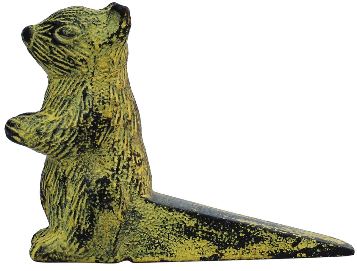 Buy in Bulk Wholesale Squirrel Door Stopper - Solid & Heavy Wedge Style Stopper - Cast Iron with Distressed Yellow-Green & Black Patina - Shabby Chic Home Decor & Accessories & Supplies